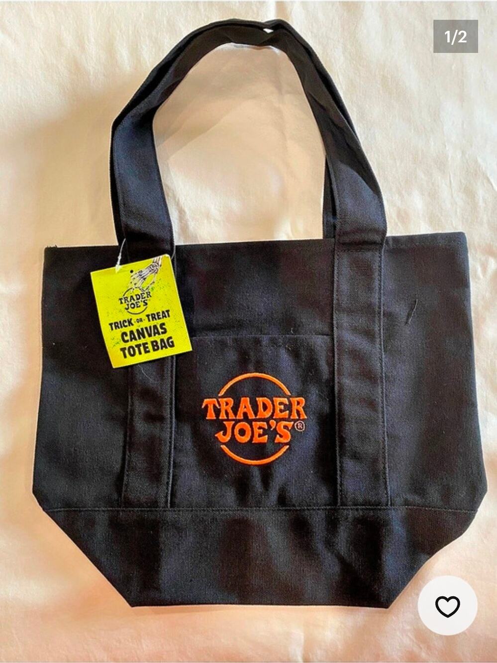 Trader Joe's HALLOWEEN mini canvas tote bag, black NWT